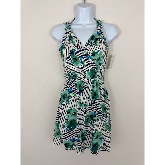 Loveappella XS Floral Stripe Halter Dress NWT (Seam Tear) - Picture 1 of 10